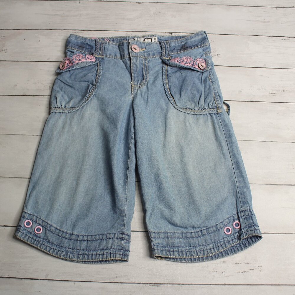 Vintage Glo Denim Blue Jeans Girl's Size 8 Wide Leg Gaucho Capri Shorts